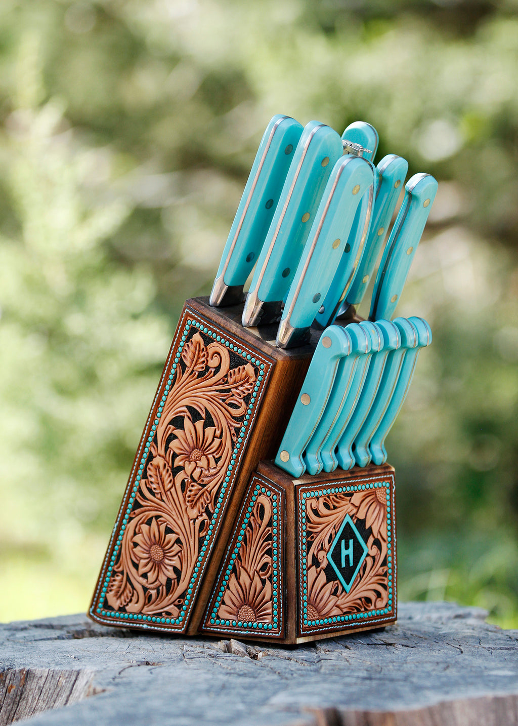 A Tooled Leather Knife Block To Accent Your Kitchen